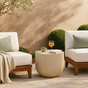 Meridian Furniture Sonara Concrete Ribbed Outdoor End Table with Art Deco Sculpted Sand Finish 663Sand-ET