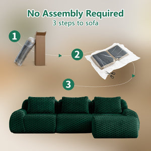 English Elm 114" Modular L-shaped Sectional Flannelette Sofa with Ottoman for Spacious Living Rooms Green W714S01526