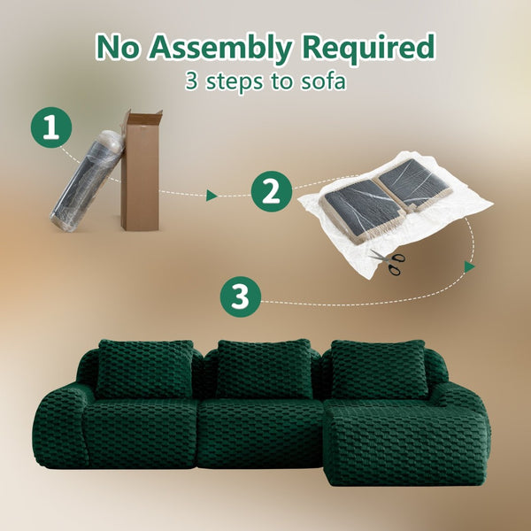 English Elm 114" Modular L-shaped Sectional Flannelette Sofa with Ottoman for Spacious Living Rooms Green W714S01526