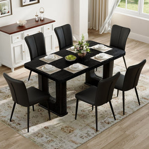 English Elm Table Black Wood Dining Set With 6 Stylish Pu Chairs, Textured Finish & U-Shaped Metal Legs For Modern Homes W1151S04315-GIGA