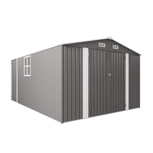 English Elm 10x14 Ft Galvanized Steel Outdoor Storage Shed with Lockable Doors and Vented Window W3213S00004