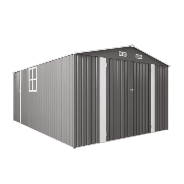 English Elm 10x14 Ft Galvanized Steel Outdoor Storage Shed with Lockable Doors and Vented Window W3213S00004