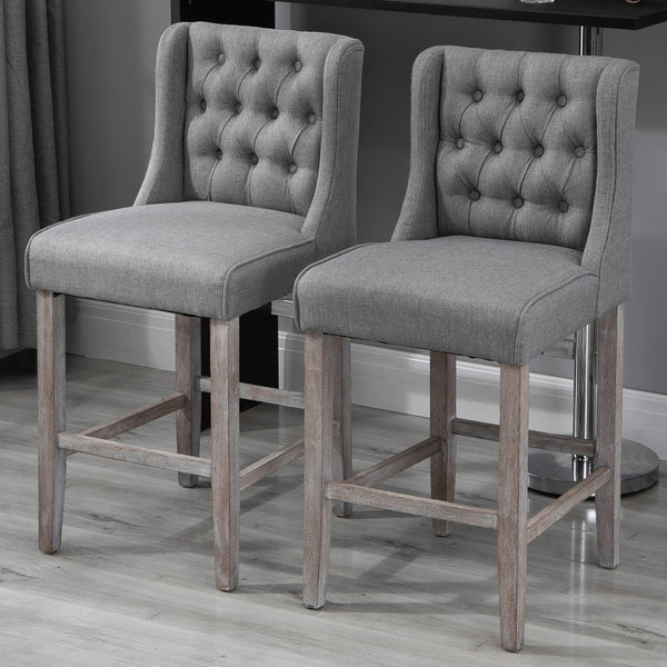 English Elm HOMCOM Upholstered Counter Height Bar Stools with Curved Back and Steel Legs, Comfortable Set of 2 Gray W2225P217933