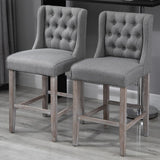 English Elm Homcom 26.25" Counter Height Bar Stools, Tufted Wingback Armless Upholstered Dining Chair With Rubber Wood Legs, Set Of 2, Gray