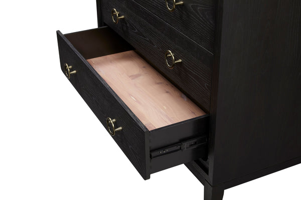 English Elm 5 Drawer Chest with Felt-Lined Top Drawer, Textured PU Finish, Smooth Side Guides, Ample Storage Appeal Black 45.25 L x 22.5 W x 53.25 H B2699P237494