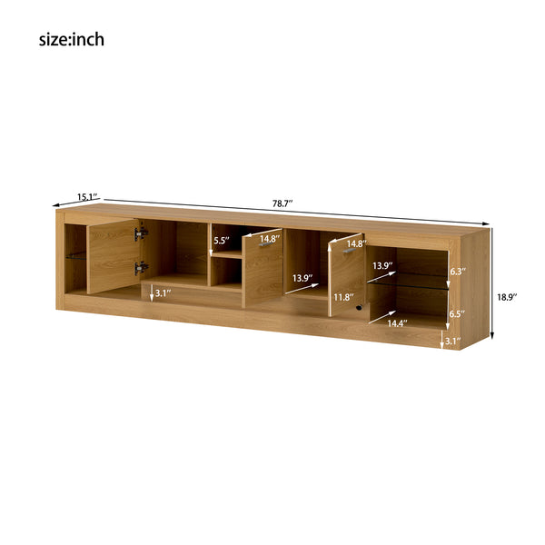 English Elm 78'' Modern TV Stand with LED Lights, 6 Cabinets, 2 Open Shelves, Soft-Close Doors & Cable Management for TVs up to 90" N710P332619P
