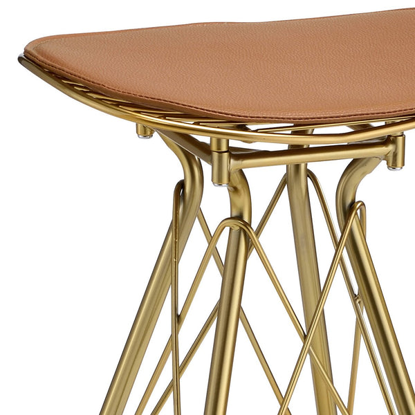 English Elm Whiskey Backless Bar Stools Set of 2 — Gold Frame, Saddle Seat Ergonomic Design with Footrest for Stylish Kitchen B062P186440