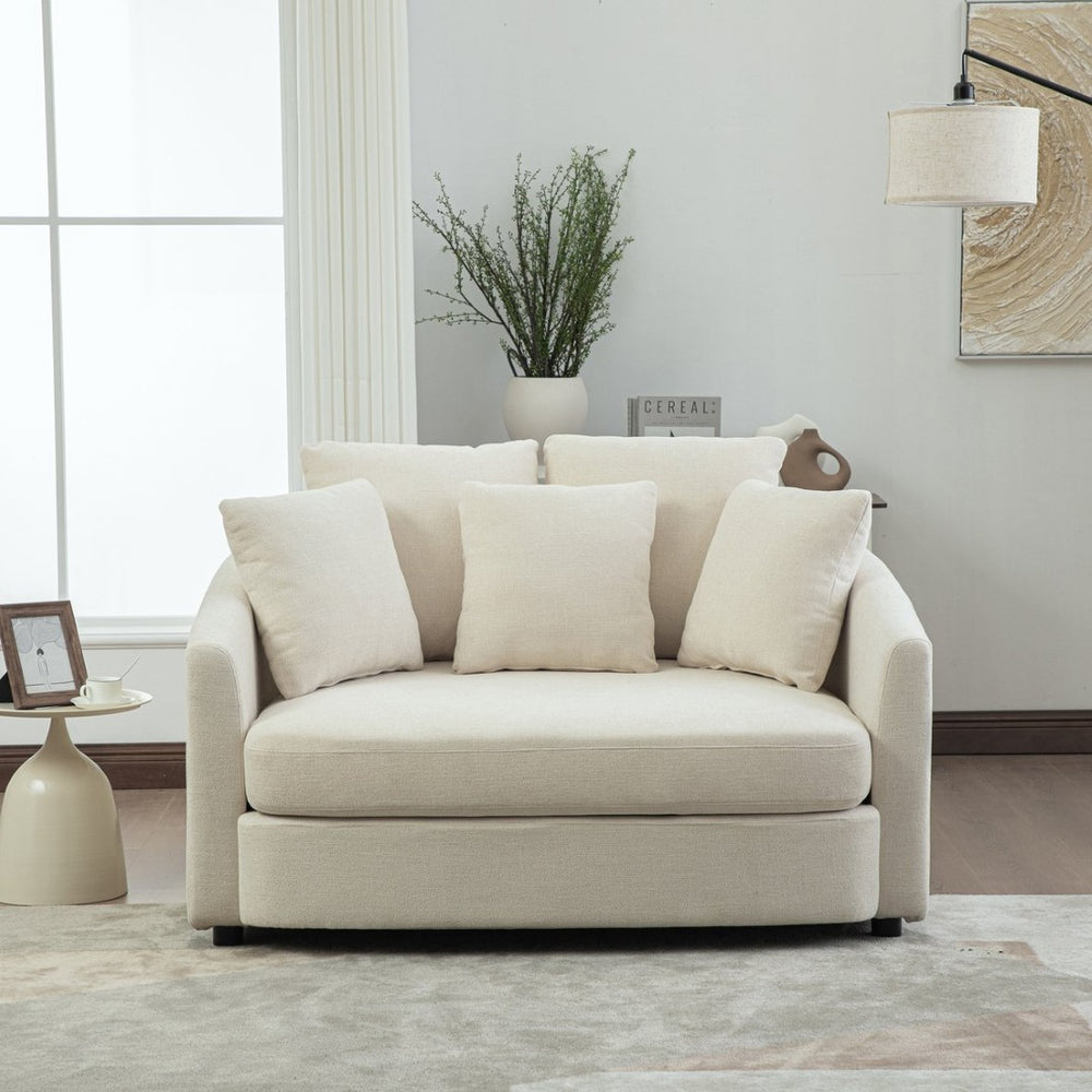 English Elm 56.3'' Oversized Barrel Lounger Chenille Cuddle Chair with Pocket Spring Deep Seat Beige W3118S00035