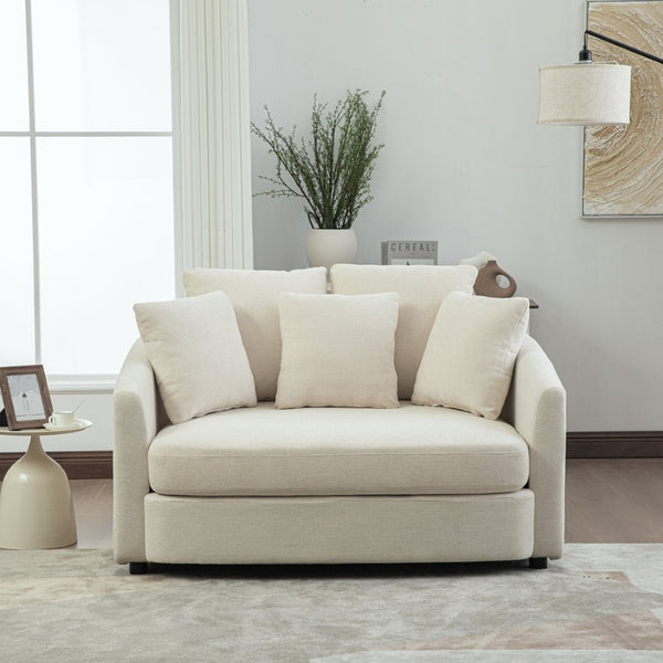 English Elm 56.3'' Oversized Barrel Lounger Chenille Cuddle Chair with Pocket Spring Deep Seat Beige W3118S00035