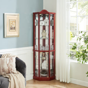 English Elm Lighted Glass Display Cabinet - Elegant Corner Curio With Adjustable Shelves & Integrated Lighting W1758P300136