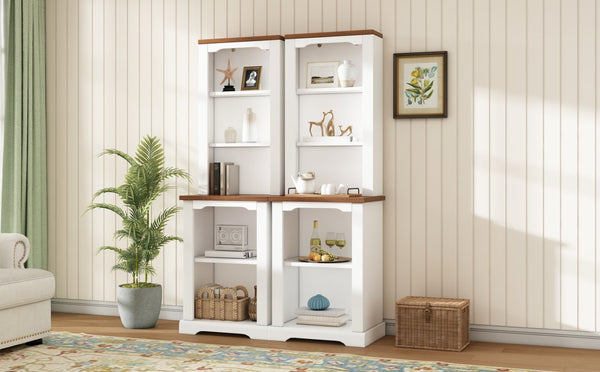 English Elm On-trend Two Piece Walnut Veneer Freestanding Bookcase Set with Curved Sculptural White N721P394507K