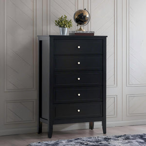 English Elm Daniel Assembled 5-Drawer Chest with English Dovetail Drawers, Metal Hardware & Solid Wood Frame Black 51 L x 34 W x 18 H B078P400744