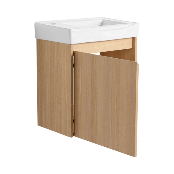 English Elm 20" Wall-Mounted Bathroom Vanity With Ceramic Sink - Stylish Oak Finish, Compact Storage Solution W1972P196394