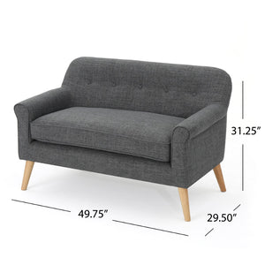 English Elm Love Seat with Button Tufted Back Rolled Arms Tapered Legs Mid-century Modern Style N771P202672D