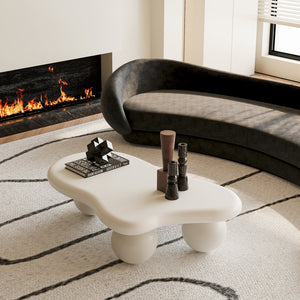 English Elm 40 Inch Cloud Shaped Coffee Table In Cream White - Stylish Storage Solution For Modern Living Spaces W1435S00010