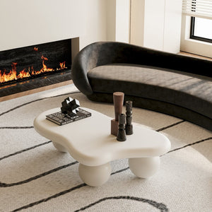 English Elm 40 Inch Organic Cloud Silhouette Coffee Table with Ball Legs Cream White Mdf Top W1435S00020