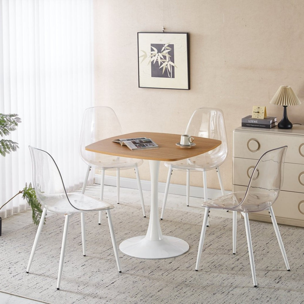 English Elm 1+4,5pieces Mid-century Dining Set White Mdf Top Tapered Metal Legs Seats Six W3766S00007