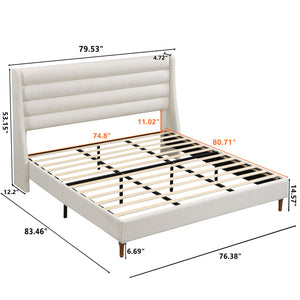 English Elm King Upholstered Platform Bed Frame King Size with High Wave Headboard, Chenille Ivory, Noise-Free EVA, 1000lb Capacity, No Box Spring Needed, Easy Velcro Assembly W1716P362410