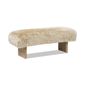 English Elm Jennifer Taylor Home - Leda 49" Sheepskin Fur Bench in Natural Blonde – Genuine New Zealand Fur, Sturdy Wood Frame, Cozy Luxe Seating B2719P292910