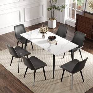 English Elm 62.99" Modern Artificial Stone Dining Table With Black Metal Legs - Seats 6, Sleek & Stylish Design W1535S00494