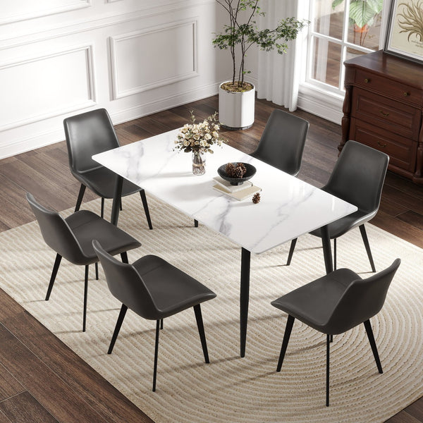 English Elm 62.99" Modern Artificial Stone Dining Table With Black Metal Legs - Seats 6, Sleek & Stylish Design W1535S00494