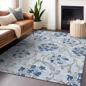 HomeRoots 8' X 10' Elegant Sky Blue Floral Area Rug - Durable, Washable, Stain Resistant & UV Protected Design 664000