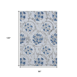 HomeRoots 8' X 10' Elegant Sky Blue Floral Area Rug - Durable, Washable, Stain Resistant & UV Protected Design 664000