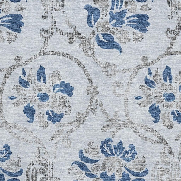 HomeRoots 9' X 12' Elegant Sky Blue Gray Floral Washable Area Rug with UV Protection for Family-Friendly Spaces 664001
