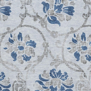 HomeRoots 10' Sky Blue Gray Silver Floral Area Rug - Washable, UV Protected, Durable for High-Traffic Spaces 664002