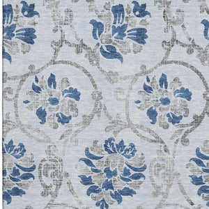 HomeRoots 10' Sky Blue Gray Silver Floral Area Rug - Washable, UV Protected, Durable for High-Traffic Spaces 664002