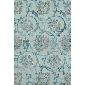 HomeRoots 5' X 8' Teal & Gray Floral Washable Area Rug - Stain-Resistant, Soft, UV-Protected for Any Room 664004