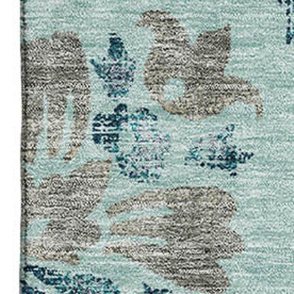 HomeRoots 5' X 8' Teal & Gray Floral Washable Area Rug - Stain-Resistant, Soft, UV-Protected for Any Room 664004