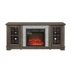 English Elm 58" Modern TV Stand with 18" Electric Fireplace, Faux Stone Mantel, Ample Storage & Cable Management for Living Room Comfort and Style Grey W2275S00027