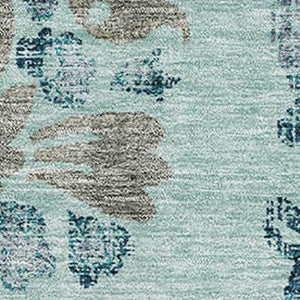 HomeRoots 8' X 10' Teal and Gray Floral Area Rug - Washable, UV Protected, Durable Design for Family Spaces 664006