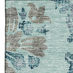 HomeRoots 8' X 10' Teal and Gray Floral Area Rug - Washable, UV Protected, Durable Design for Family Spaces 664006