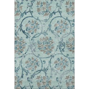 HomeRoots 9' X 12' Teal and Gray Floral Area Rug – Washable, Stain-Resistant, UV Protected for High-Traffic Homes 664007