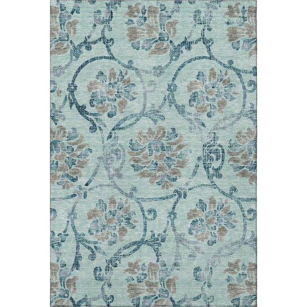 HomeRoots 9' X 12' Teal and Gray Floral Area Rug – Washable, Stain-Resistant, UV Protected for High-Traffic Homes 664007