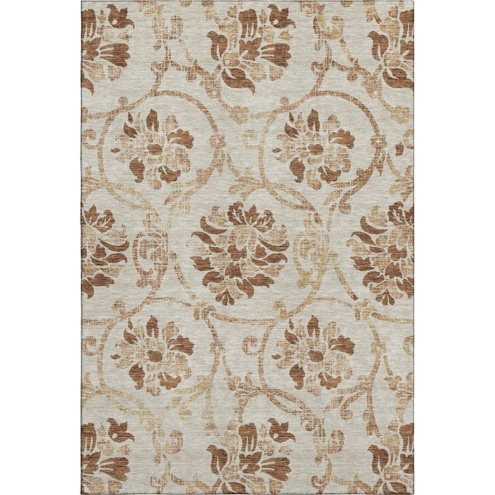 HomeRoots 5' X 8' Terra Cotta Floral Area Rug - Washable, UV Protected & Stain-Resistant for Everyday Durability 664010
