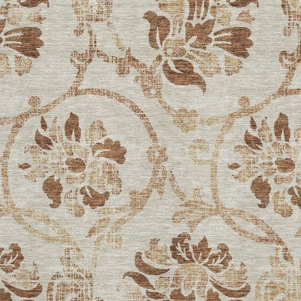 HomeRoots 5' X 8' Terra Cotta Floral Area Rug - Washable, UV Protected & Stain-Resistant for Everyday Durability 664010