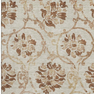 HomeRoots 5' X 8' Terra Cotta Floral Area Rug - Washable, UV Protected & Stain-Resistant for Everyday Durability 664010