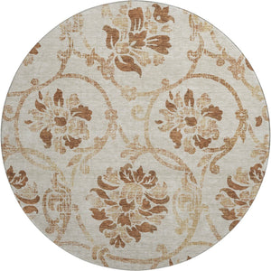 HomeRoots 8' Terra Cotta Floral Round Rug – Washable, UV-Protected, Durable Design for Stylish Living Spaces 664011