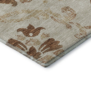 HomeRoots 8' Terra Cotta Floral Round Rug – Washable, UV-Protected, Durable Design for Stylish Living Spaces 664011
