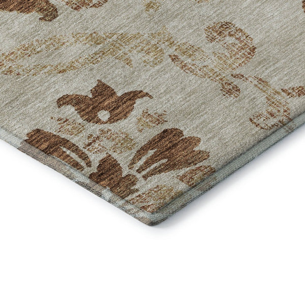 HomeRoots 8' Terra Cotta Floral Round Rug – Washable, UV-Protected, Durable Design for Stylish Living Spaces 664011