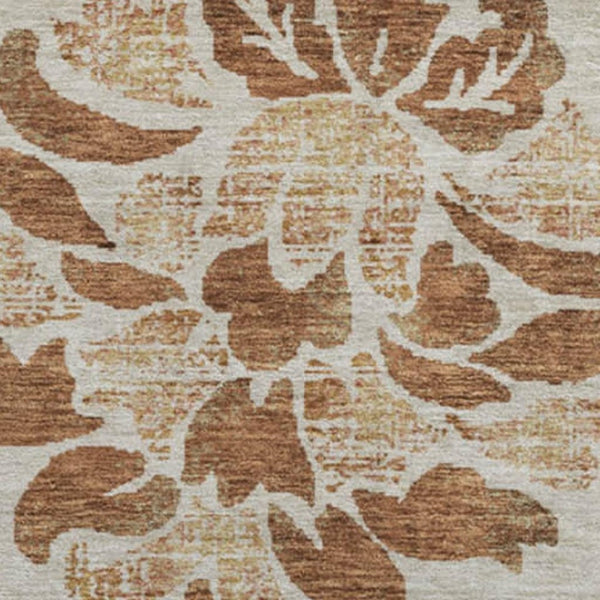 HomeRoots 8' Terra Cotta Floral Round Rug – Washable, UV-Protected, Durable Design for Stylish Living Spaces 664011