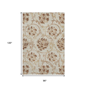 HomeRoots 8' X 10' Terra Cotta Floral Washable Area Rug with UV Protection - Stylish, Durable, and Easy Care! 664012