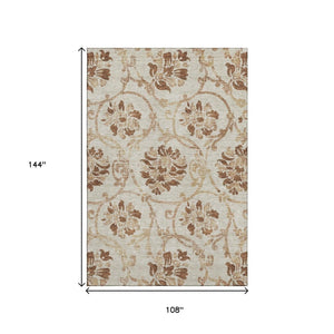 HomeRoots 9' X 12' Terra Cotta Floral Area Rug - Washable, UV Protected, Durable for High-Traffic Spaces 664013
