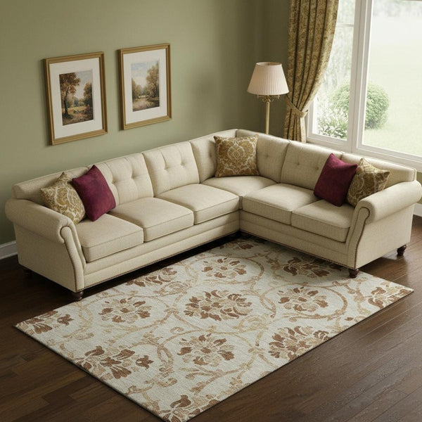 HomeRoots 9' X 12' Terra Cotta Floral Area Rug - Washable, UV Protected, Durable for High-Traffic Spaces 664013