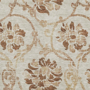 HomeRoots 9' X 12' Terra Cotta Floral Area Rug - Washable, UV Protected, Durable for High-Traffic Spaces 664013