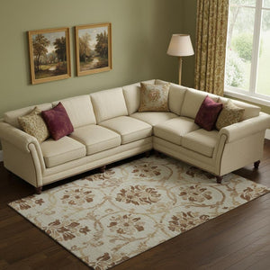 HomeRoots 10' X 14' Washable Floral Area Rug in Terra Cotta & Beige - Durable, UV-Protected for Family Spaces 664014
