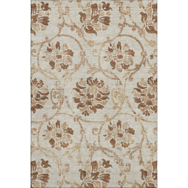 HomeRoots 10' X 14' Washable Floral Area Rug in Terra Cotta & Beige - Durable, UV-Protected for Family Spaces 664014